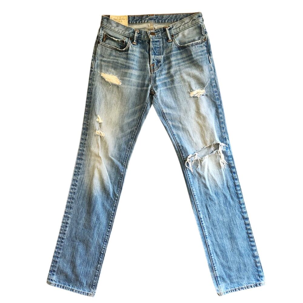 The Abercrombie & Fitch slim straight distressed button fly jeans 31 x 34